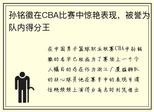 孙铭徽在CBA比赛中惊艳表现，被誉为队内得分王